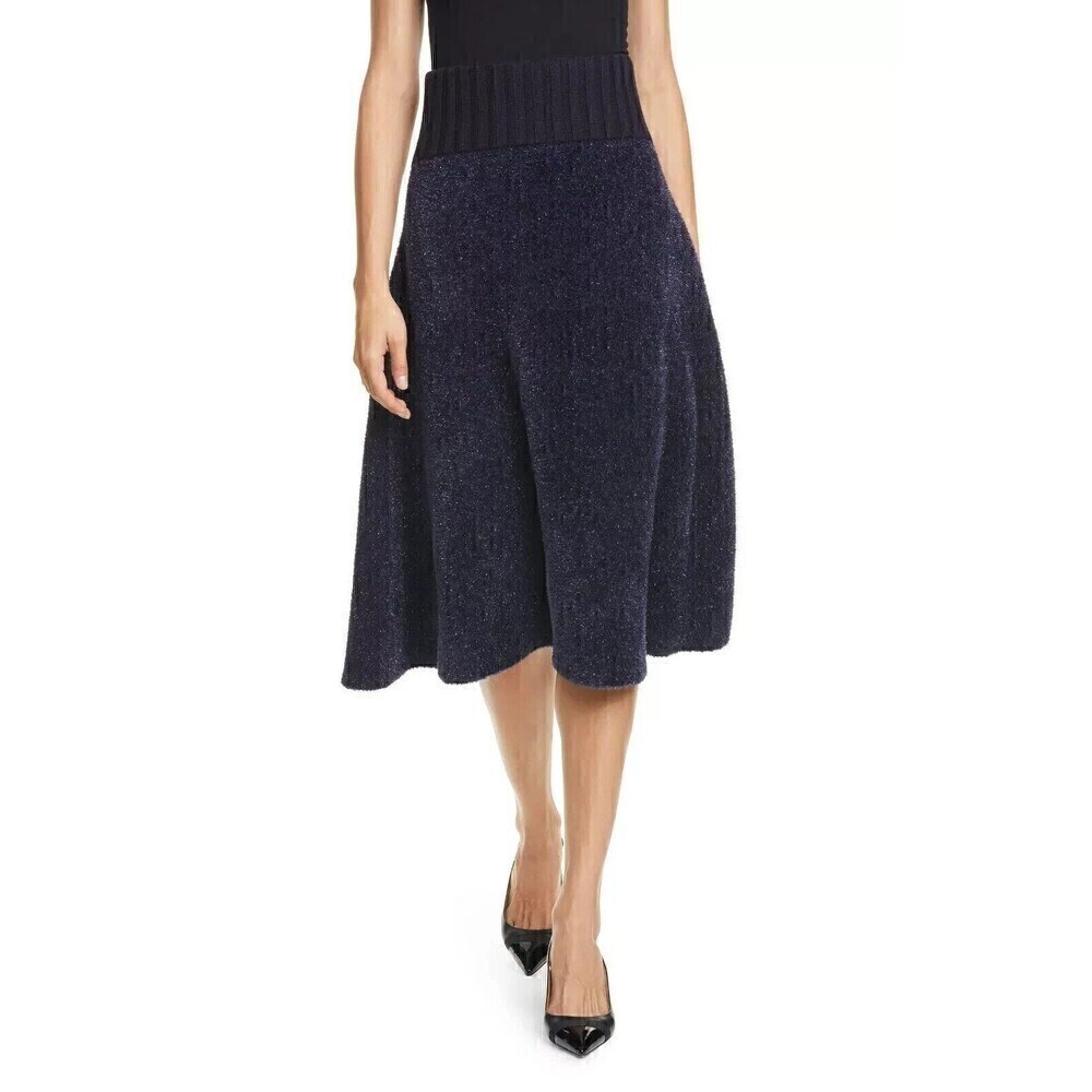 NWOT TORY BURCH Lurex Size XXS Merino Wool Sweater Midi Skirt Navy MSRP $398